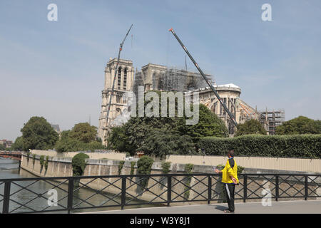 NOTRE-DAME CATHEDRAL ,THREE MONTHS AFTER THE FIRE Stock Photo