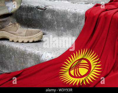 Military concept on the background of the flag of Kyrgyzstan Stock Photo