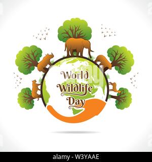 world wildlife day banner design, animal in forest design by brush stroke concept Stock Vector