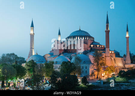 Hagia Sophia (Aya Sofia) at sunset, Istanbul, Turkey. Blue hour Stock Photo