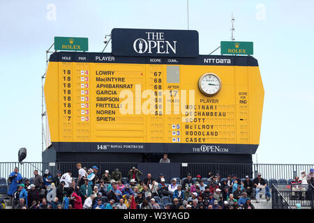 A view of the scoreboard during day one of The Open Championship 2019 at Royal Portrush Golf Club. Stock Photo
