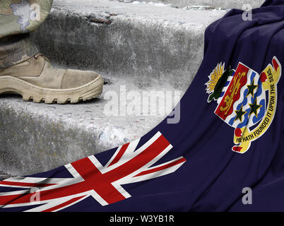 Military concept on the background of the flag of Cayman islands Stock Photo