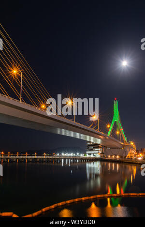 Aomori Bay Bridge at night. Aomori cityscape at Aoiumi Park. The capital city of Aomori Prefecture, in the Tohoku region of Japan Stock Photo