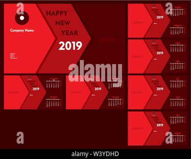 colorful red arrow style new year calender 2019 design Stock Vector