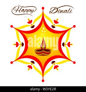 creative happy diwali illustration, colorful ranogli decorate with diya Stock Vector