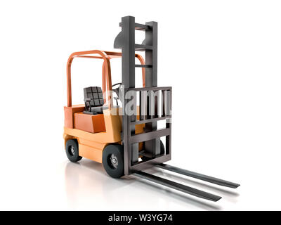 3D rendered orange forklift truck on white background Stock Photo