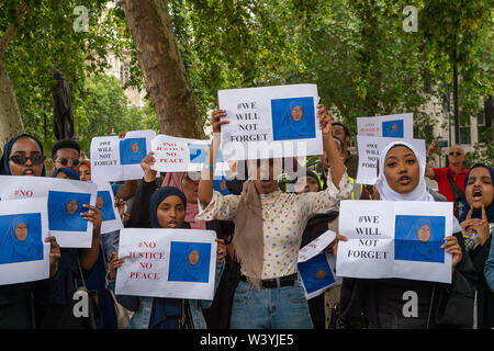 March on Parliament, Justice for Shukri Abdi, Westminster, UK. 17th July, 2019. Members of the UK Somalian Community are calling on authorites to hold a formal investigation into the death of a 12 year old Somalian girl, Shukri Abdi, from Bury near Greater Manchester following her death. Shukri came to the UK with her family from the Dadaab Refugee camp in Garissa, Kenya and was found dead in a river around midnight on 27th June, 2019. Credit: Maureen McLean/Alamy Stock Photo