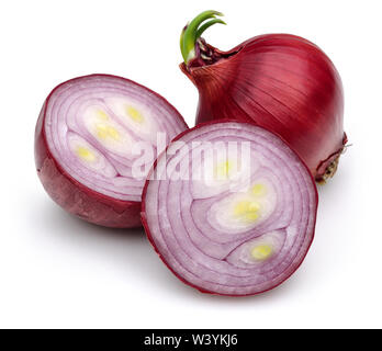Red onion with slices isolated on white background Stock Photo