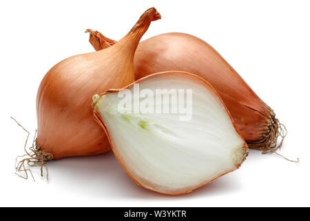 Fresh shallot, onion with slice isolated on white background Stock Photo
