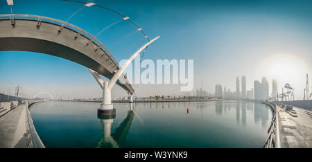 Panorama With a View of the Downtown from the Side of the Dubai Water Canal, Dubai, Jan.2018 Stock Photo
