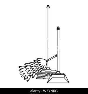 Set of cleaning equipment and products in black and white Stock Vector