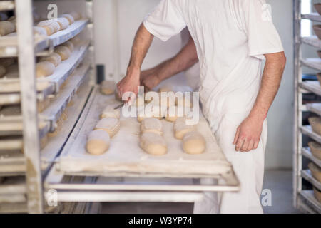 bakers preparing the dough for products In a traditional bakery Stock Photo