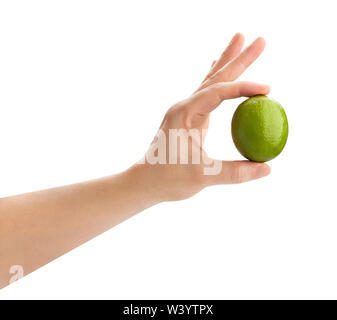 lime in hand path isolated on white Stock Photo
