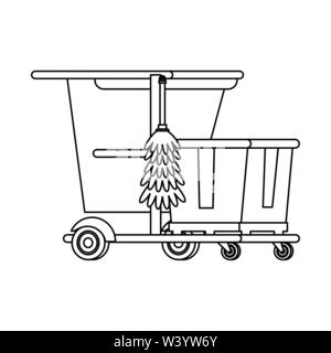 Set of cleaning equipment and products in black and white Stock Vector
