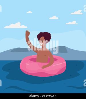 summer time holiday man floating in the sea vector illustration Stock Vector