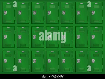 Lockers. Big set of green lockers in gym Stock Vector