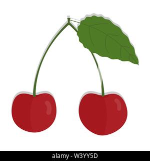 Cherry bunch on white background. Two cherries. Isolated. Stock Vector