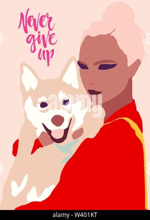 Girl with dog illustration Stock Photo