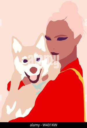 Girl with dog illustration Stock Photo