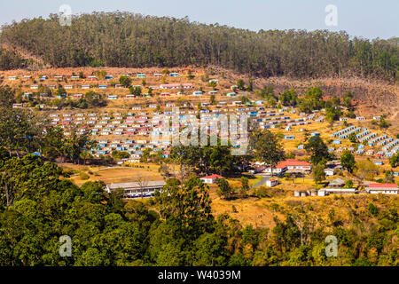 Panoramic view of typical village with colorful houses arranged in geometric manner, Swaziland, South Africa Stock Photo