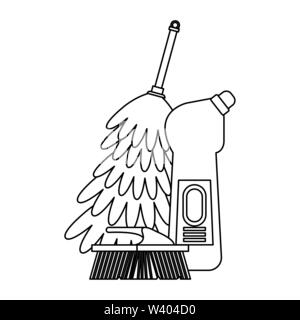Set of cleaning equipment and products in black and white Stock Vector