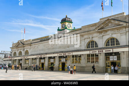 CARDIFF, WALES - JULY 2019: Exterior of Cardiff Central railway station in the city centre. Stock Photo