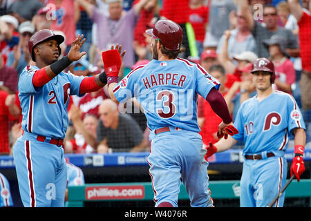 Philadelphia Phillies' Jean Segura celebrates after a home run during a  baseball game, Wednesday, Sept. 7, 2022, in Philadelphia. (AP Photo/Matt  Slocum Stock Photo - Alamy