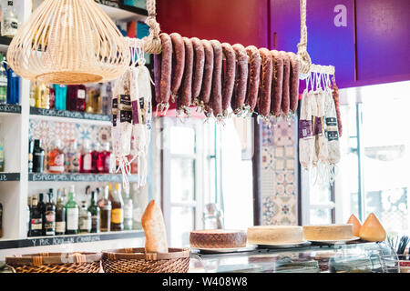 Cheeses and Iberian products in a restaurant Stock Photo