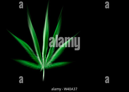 isolated single blue cannabis leaf on black background. Zooming filter. Stock Photo