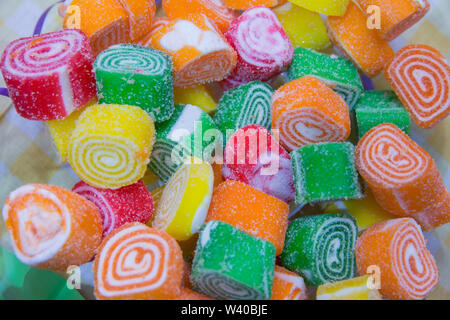Macro photo food dessert jelly sweets. Texture background fruit jelly sweets candies. Image of fruit marmalade candy .Multicolored marmalade is locate Stock Photo