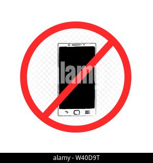 drawn smartphone prohibition sign Stock Vector