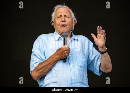 Pilton, UK. Sunday 30 June 2019.  English broadcaster and natural historian Sir David Attenborough on stage at Glastonbury to thank festival-goers for cutting their plastic use at  Worthy Farm in Pilton,© Jason Richardson / Alamy Live News Stock Photo