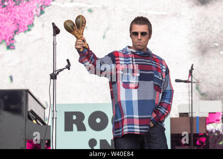 Pilton, UK. Saturday 29 June 2019.  Liam Gallagher performs on the Pyramid Stage of Glastonbury Festival at Worthy Farm in Pilton,© Jason Richardson / Alamy Live News Stock Photo