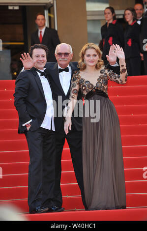 CANNES, FRANCE. May 23, 2010: Director Nikita Mikhalkov (glasses), actress Nadezhda Mihalkova & actor Artem Menshikov at the premiere of their movie 'Exodus - Burnt by the Sun' at the 63rd Festival de Cannes. © 2010 Paul Smith / Featureflash Stock Photo