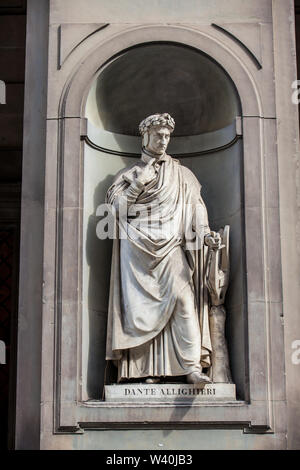 FLORENCE, ITALY - APRIL, 2018: Statue of Dante Allighieri at the courtyard of the Uffizi Gallery in Florence Stock Photo