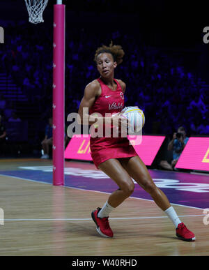 Liverpool, UK. 18th July, 2019. Serena Guthrie from England in action during the Vitality Netball World Cup 2019 match between South Africa and England at M&S Bank Arena in Liverpool. Final Score: South Africa 47 - 58 England. Credit: SOPA Images Limited/Alamy Live News Stock Photo