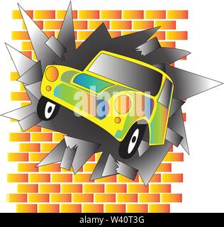 the car hit the colorful wall Stock Vector