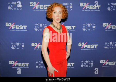 New York City, United States. 19th July, 2019. Actress and Comedian Kathy Griffin attends the 'Kathy Griffin: A Hell of a Story' Premiere in New York. Credit: SOPA Images Limited/Alamy Live News Stock Photo