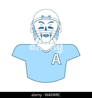 American Football Player Icon. Thin Line With Blue Fill Design. Vector Illustration. Stock Vector