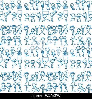 Seamless pattern tile cartoon with people doodles illustration Stock Vector