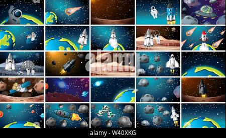 Large set of different space scenes illustration Stock Vector Image ...