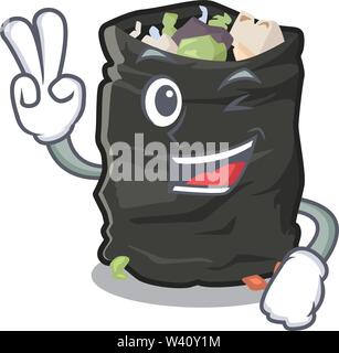 Two finger garbage bag in the cartoon shape vector illustration Stock Vector