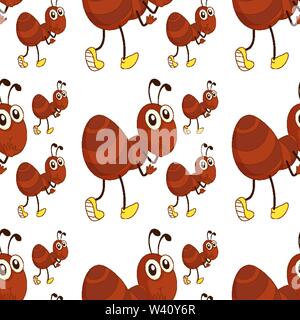 Seamless pattern tile cartoon with ants illustration Stock Vector