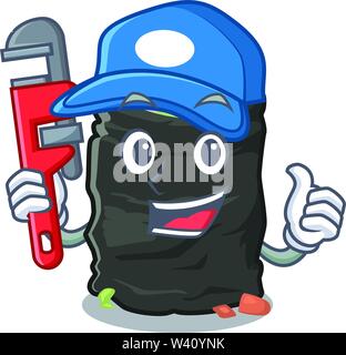 Plumber garbage bag behind the character door vector illustration Stock Vector