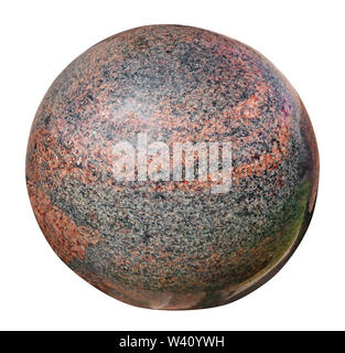 Stone polished red granite ball like planet Earth isolated on white Stock Photo