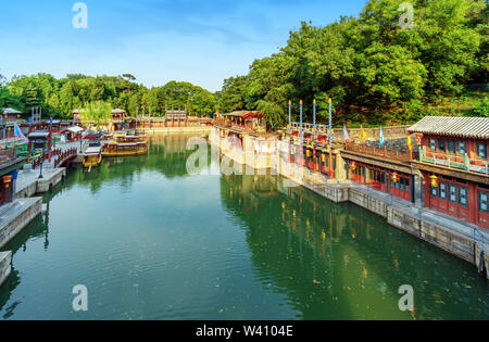 Suzhou Market Street in Summer Palace, Beijing, China. Along the Back Lake, the street design imitates the ancient style of shops in Suzhou City. Stock Photo