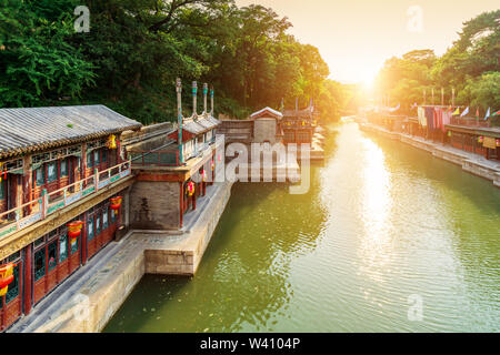 Suzhou Market Street in Summer Palace, Beijing, China. Along the Back Lake, the street design imitates the ancient style of shops in Suzhou City. Stock Photo