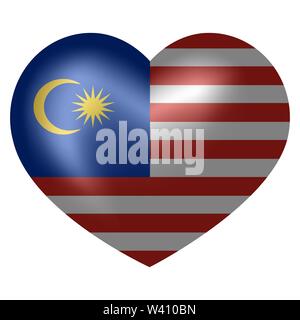 Flag of Malaysia in heart shape. 3d vector illustration. Stock Vector