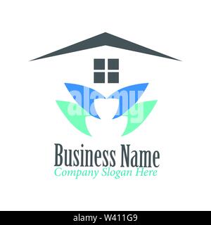 house with blue leaves. in vectors and white backgrounds Stock Vector