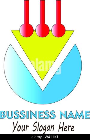triangles with laboratory glasses in semicircular containers, symbolizing work that must always be on time and always experiment - vector Stock Vector